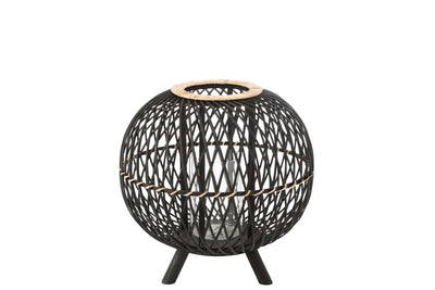 Lanterne Globe sur pied en bambou noir/naturel Large