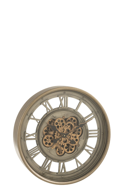 Horloge Chiffres romains Radar Intérieur Métal+Verre Or antique/Gris